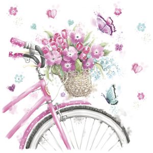 Servilleta Bicicleta Rosa con Canasto D114